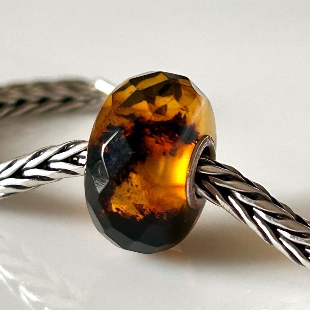 TROLLBEADS Golden Amber Facet Unique LAA 925S w Dark Inclusions, NEW Condition